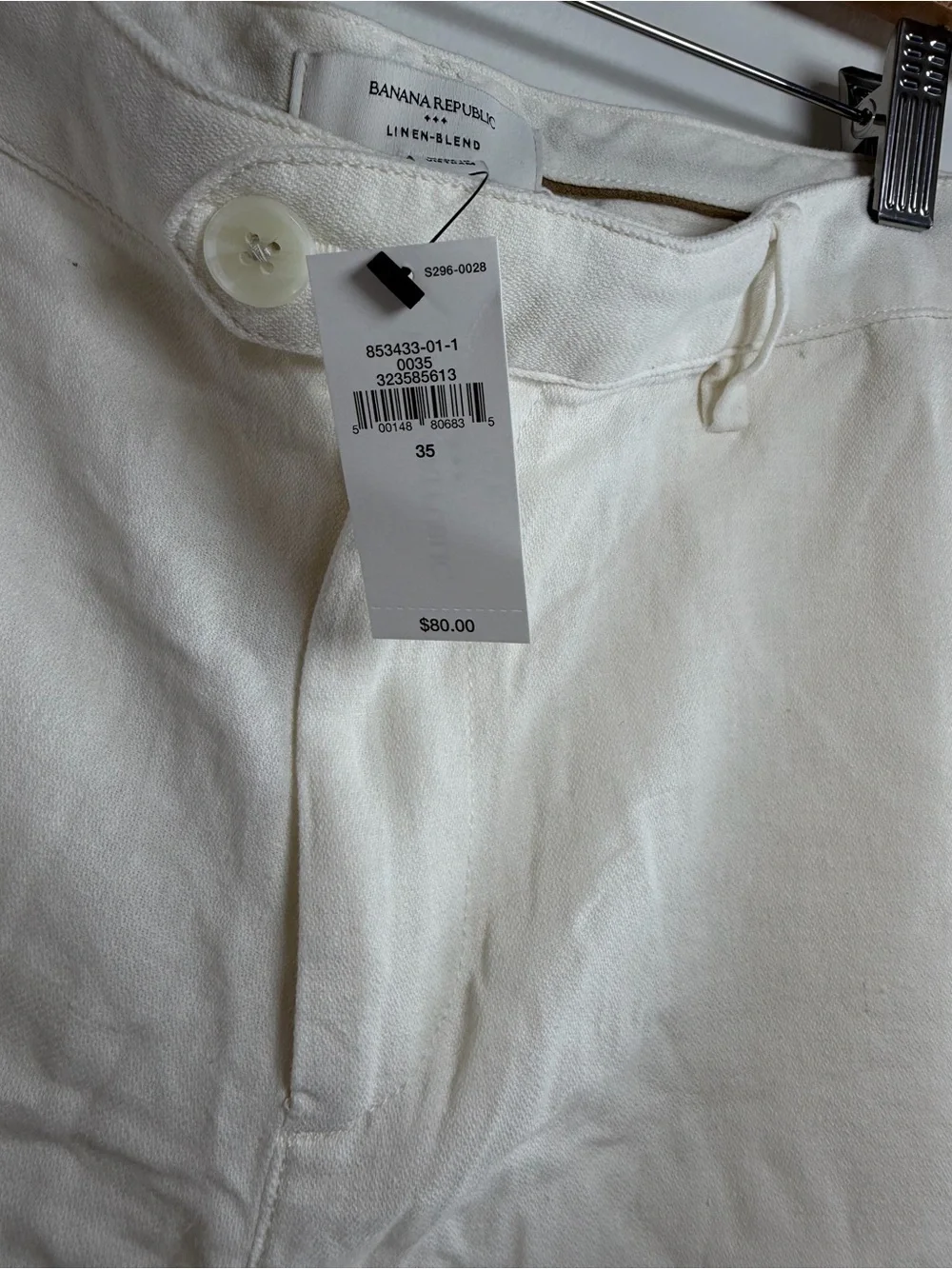 NWT Banana Republic chino coastal Men’s Linen Blend 7” Shorts White Size 35